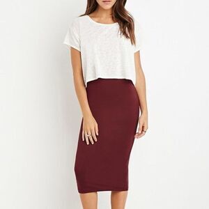 Forever 21 Burgundy Midi Pencil Skirt
